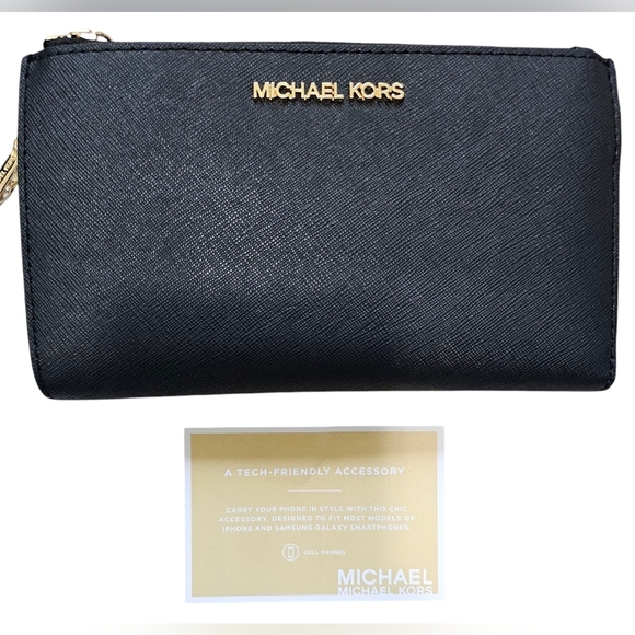 Michael Kors Black Jet Set Travel, LG Double Zip Wristlet Leather, New With Tags - Picture 9 of 13